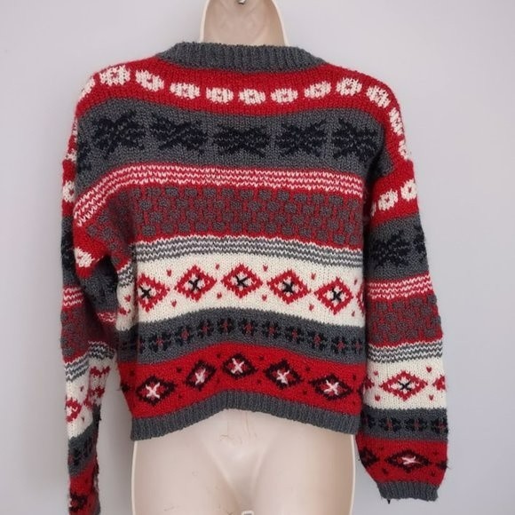 Vintage InDesign 80s 90s Striped Boxy Oversize Chiristmas Cardigan Sweater Large - Picture 7 of 11